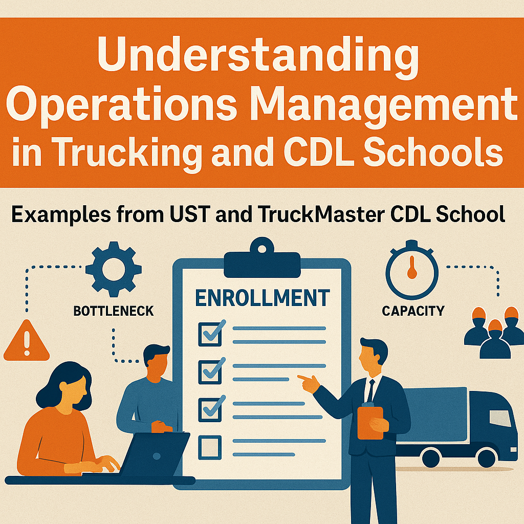 A clear guide to operations management in the trucking and CDL school industry. See how TruckMaster CDL School and UST improve processes, reduce bottlenecks, and increase efficiency using real-world examples.